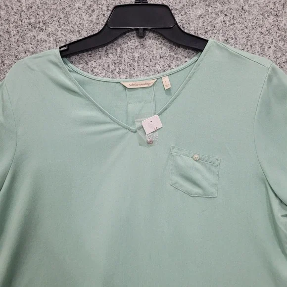 Soft Surroundings Women's‎ Sage Green V-Neck Blouse Pocket Top Size L - Picture 6 of 6